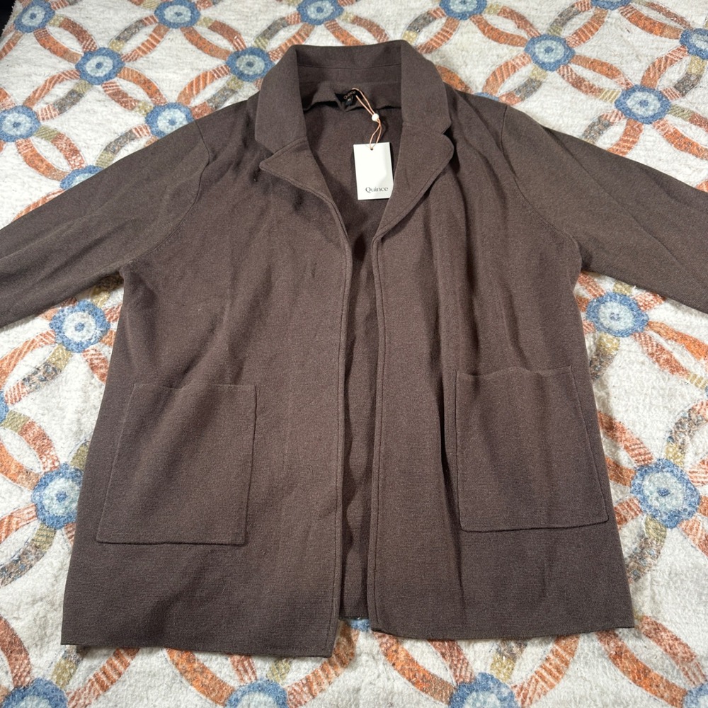 NWT Quince Brown 100% Organic Cotton Knit Blazer Cardigan XL